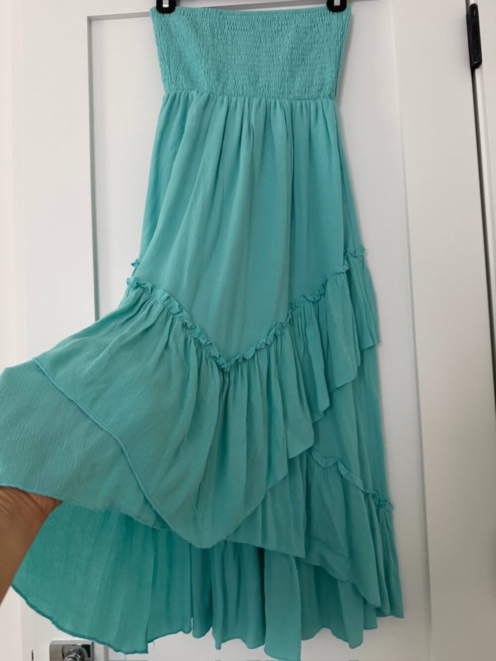 Strapless High-Low Ruffle Dress — Turquoise | S - Picture 3 of 8